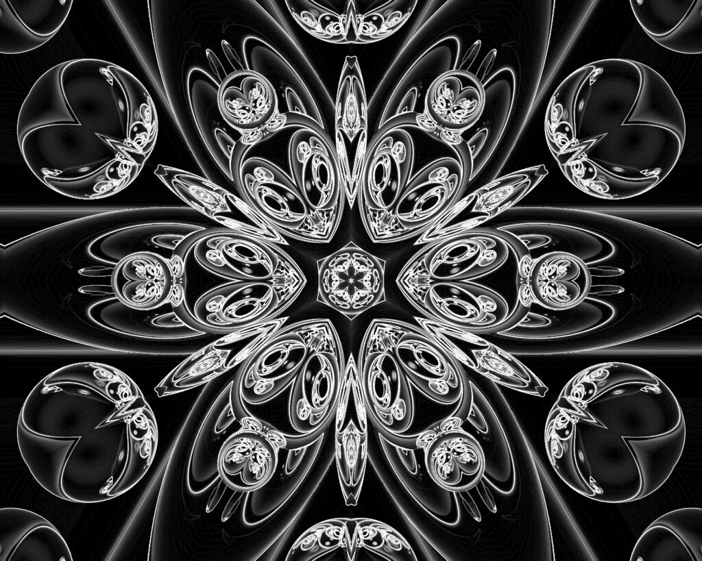 Intricate Black and White Abstract Wallpaper with Kaleidoscope Effect