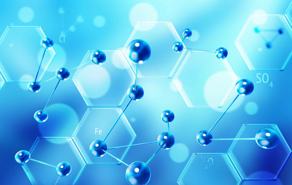 Captivating Blue Illumination: Unveiling Chemical Bonds through Minimalistic Chemistry Visualization Wallpaper