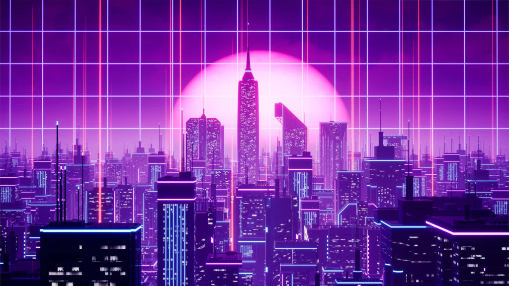 Nightfall Symphony: A Futuristic Exploration of Neon-lit Synthwave Metropolis Wallpaper