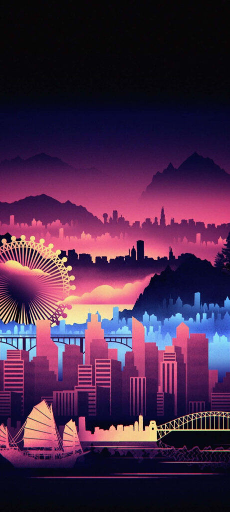Synthwave City: A Retro-futuristic Oasis of Neon Delights Wallpaper