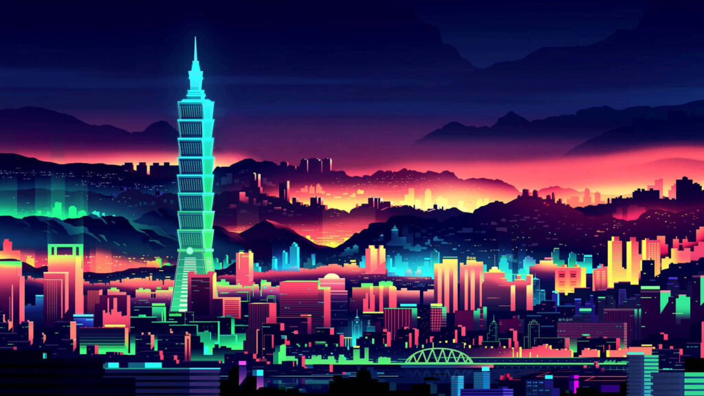 Synthwave City: Embark on a Dazzling Techno Odyssey through Neon-infused Metropolis Wallpaper