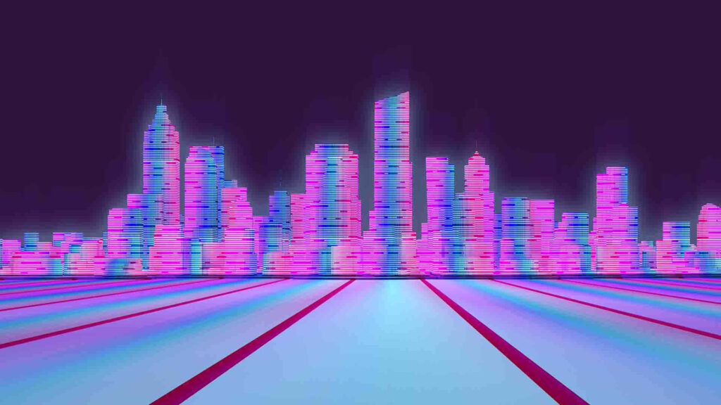 Synthwave City: A Futuristic Tapestry of Vibrant Blues and Pinks Wallpaper