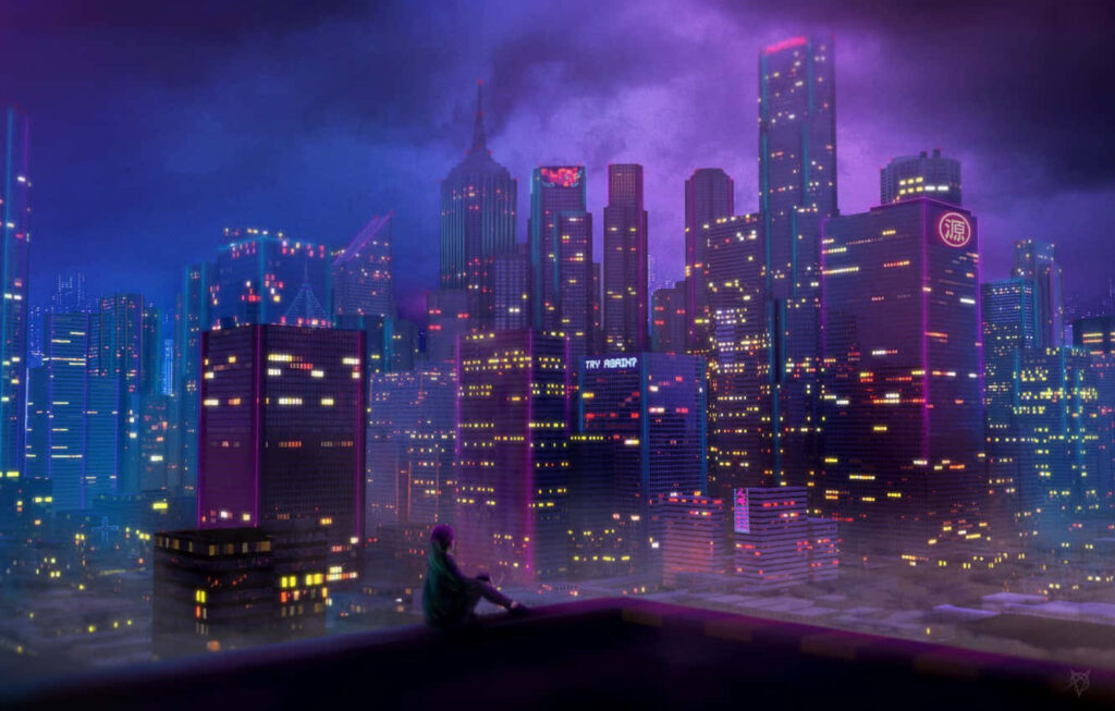 Glowing Neon Metropolis: Trek through a Radiant Synthwave Cityscape Wallpaper in 720p HD 1332x850 Resolution