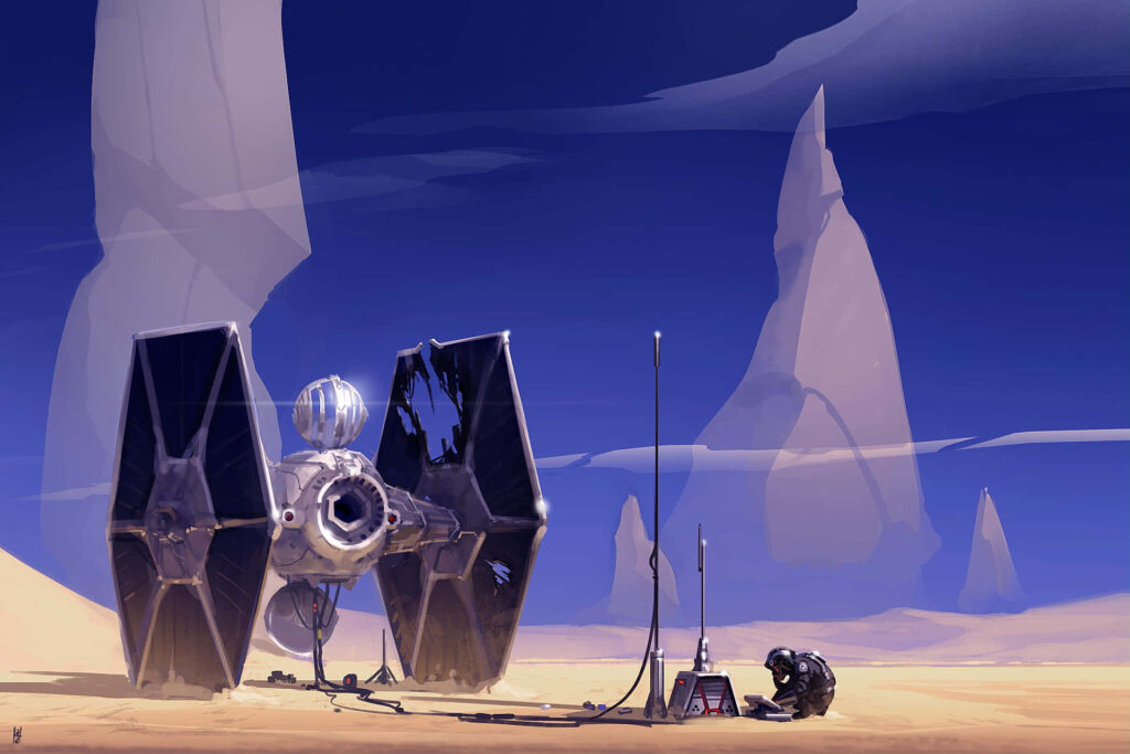 TIE Advanced Starfighter Wallpaper in Tatooine's Desert Landscape