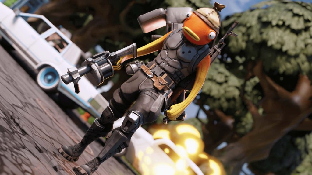 Fortnite Tactical Fishstick wallpaper vibrant 3D render orange fish character in combat gear