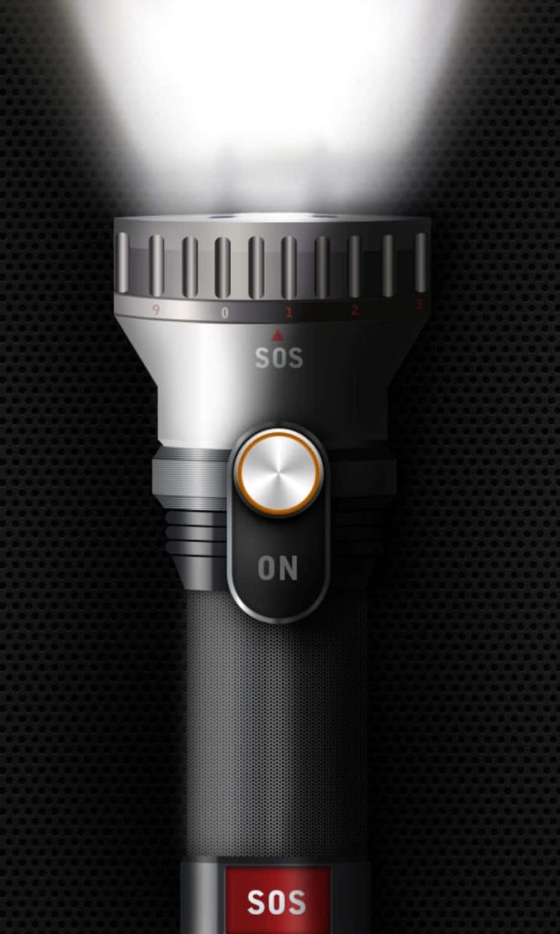 Tactical flashlight digital illustration with bright beam on textured dark mesh background wallpaper