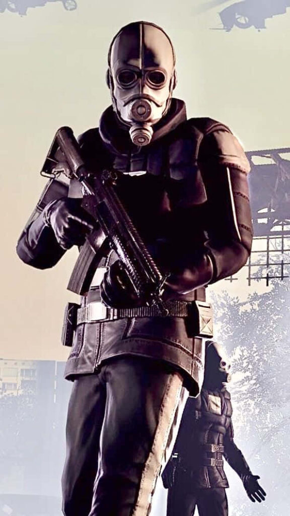Urban Tactics: Man in Armor and Mask with Rifle - Intense Wallpaper