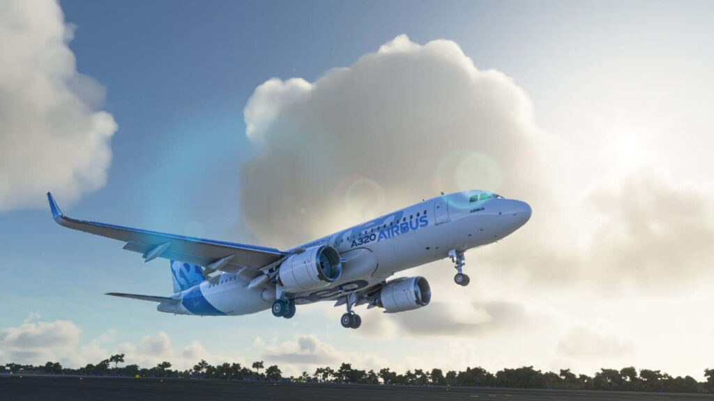 Flying High: Captivating Takeoff of Airbus A320neo in Microsoft Flight Simulator Wallpaper