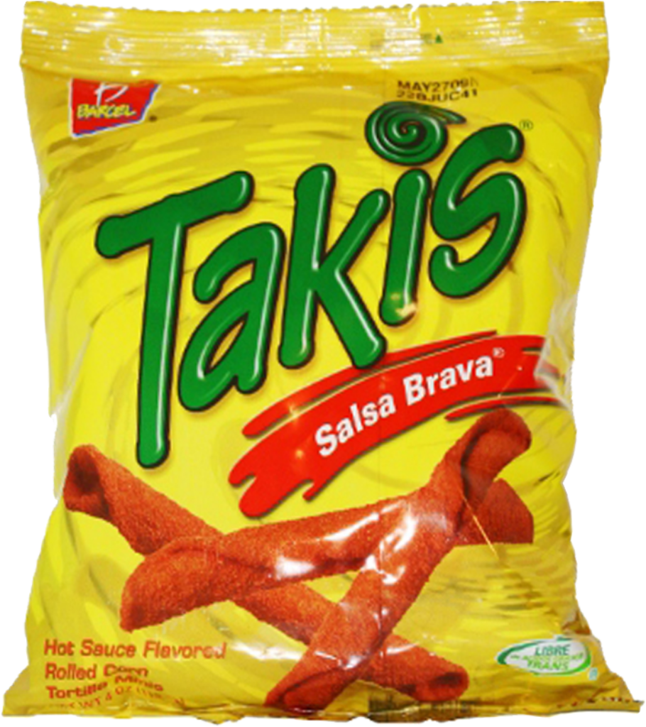 Vibrant Takis Salsa Brava Packaging on Bright Wallpaper Background