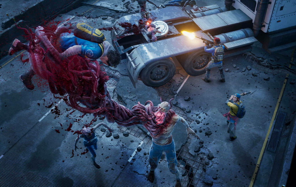 Tallboy monster attacking survivors in intense Back 4 Blood action horror wallpaper background