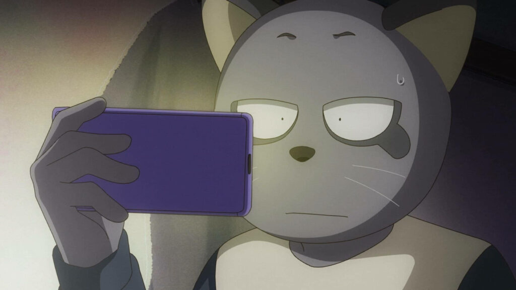 Tanaka from Odd Taxi: Intense Phone Moment Wallpaper Background