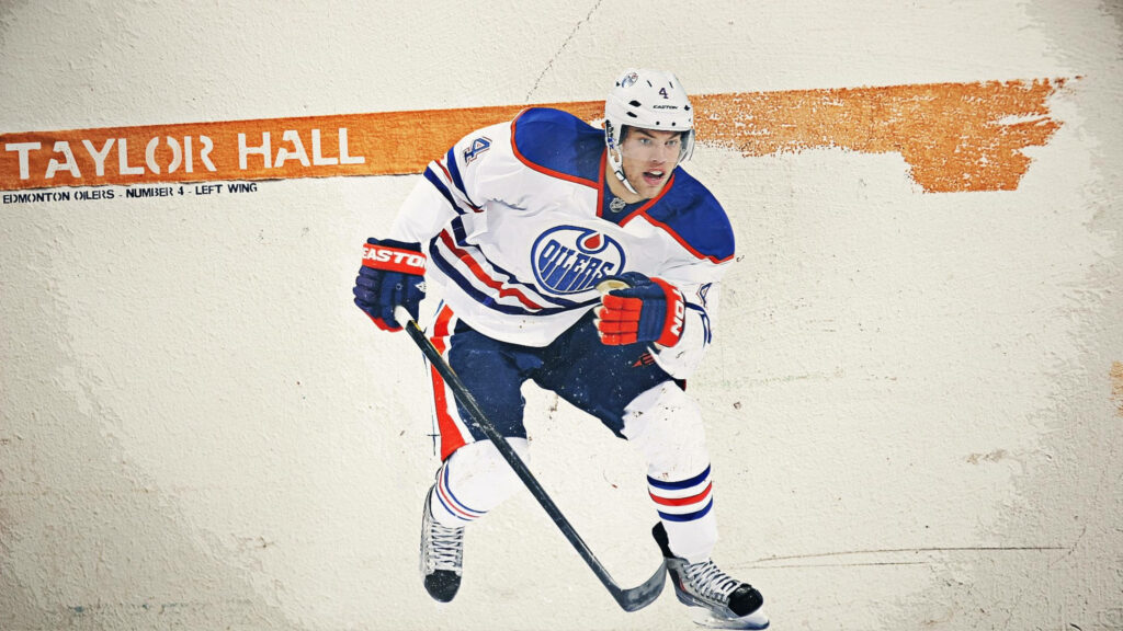 Taylor Hall Edmonton Oilers NHL left wing dynamic action vibrant team graphics wallpaper background