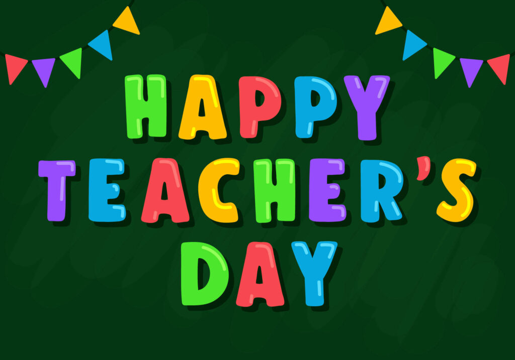 Vibrant Festive Wishes: Teachers' Day Celebrations with Colorful Flags and Cheerful Letters Wallpaper