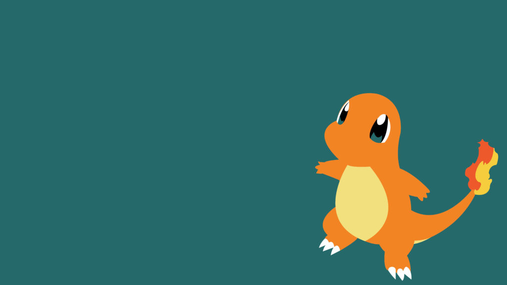 Minimalist Charmander vector wallpaper in vibrant orange on teal background for Pokémon fans