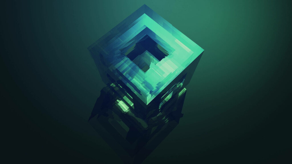 Captivating Teal Cube Vector Art Wallpaper on Dark Green Background