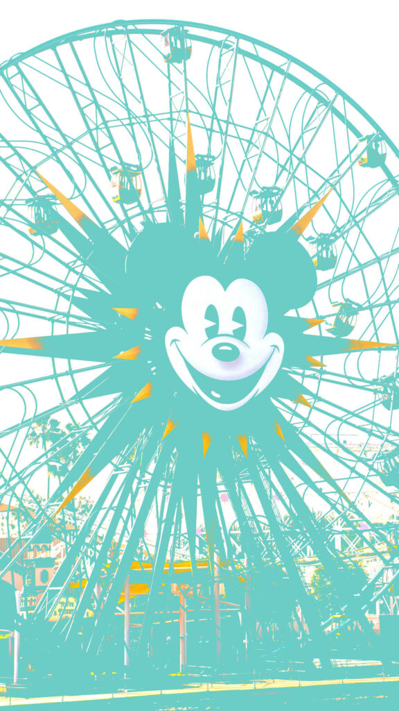 Teal Disneyland wallpaper with iconic Mickey Mouse Ferris wheel showcasing magical theme park fun