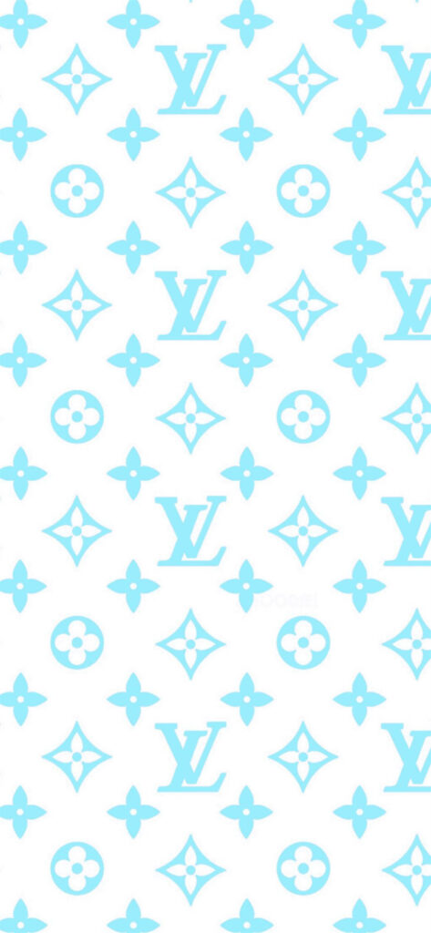 Teal Louis Vuitton monogram pattern on white background stylish modern phone wallpaper design