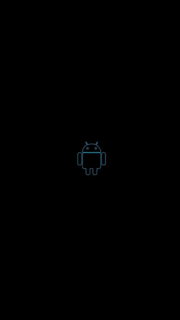 The Minimalistic and Striking Dark Android Emblem in Teal Outline against a Black Background Wallpaper