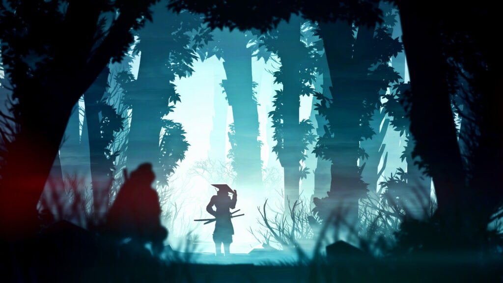 Teal Samurai in Dark Forest: A Captivating Fantasy Digital Art 4K Wallpaper