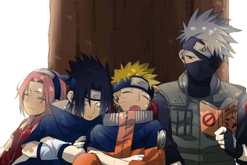 Team 7 Naruto wallpaper Sakura Sasuke Naruto sleep tree Kakashi reads Icha Icha Paradise