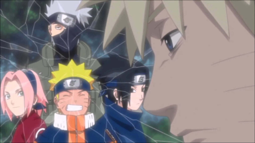 The Unyielding Team 7: Naruto and his resolute comrades standing strong in the Hidden Leaf Village Wallpaper