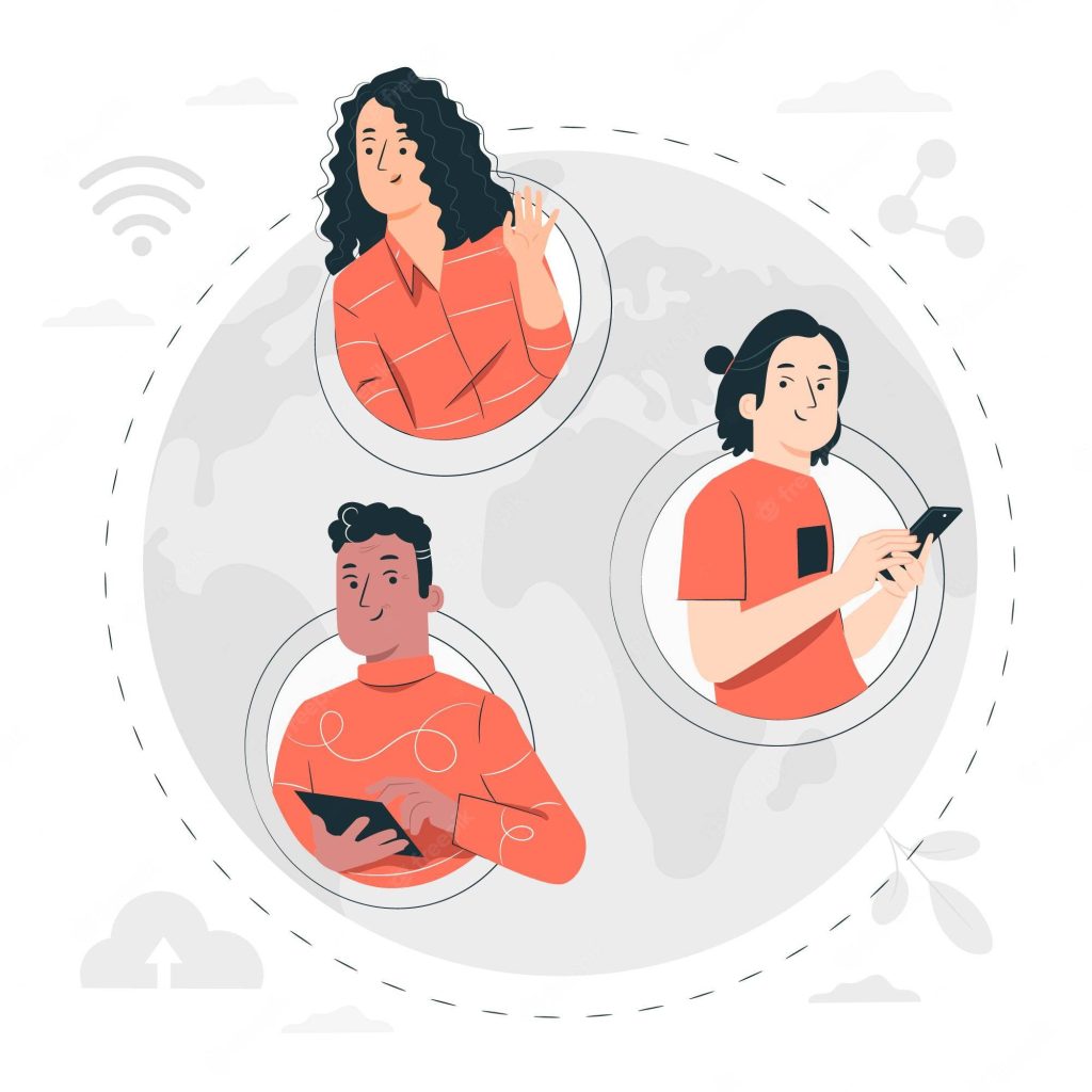 Team collaboration concept with diverse people using digital devices global communication design Wallpaper