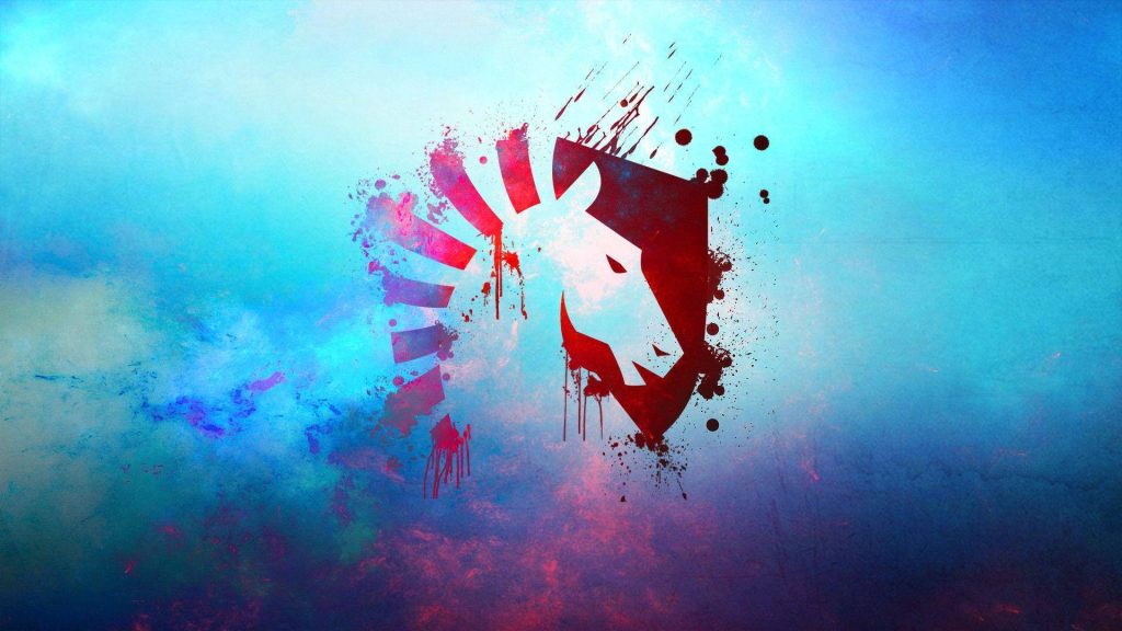 Team Liquid logo red grunge paint splatter on vibrant cyan blue smoke esports wallpaper background