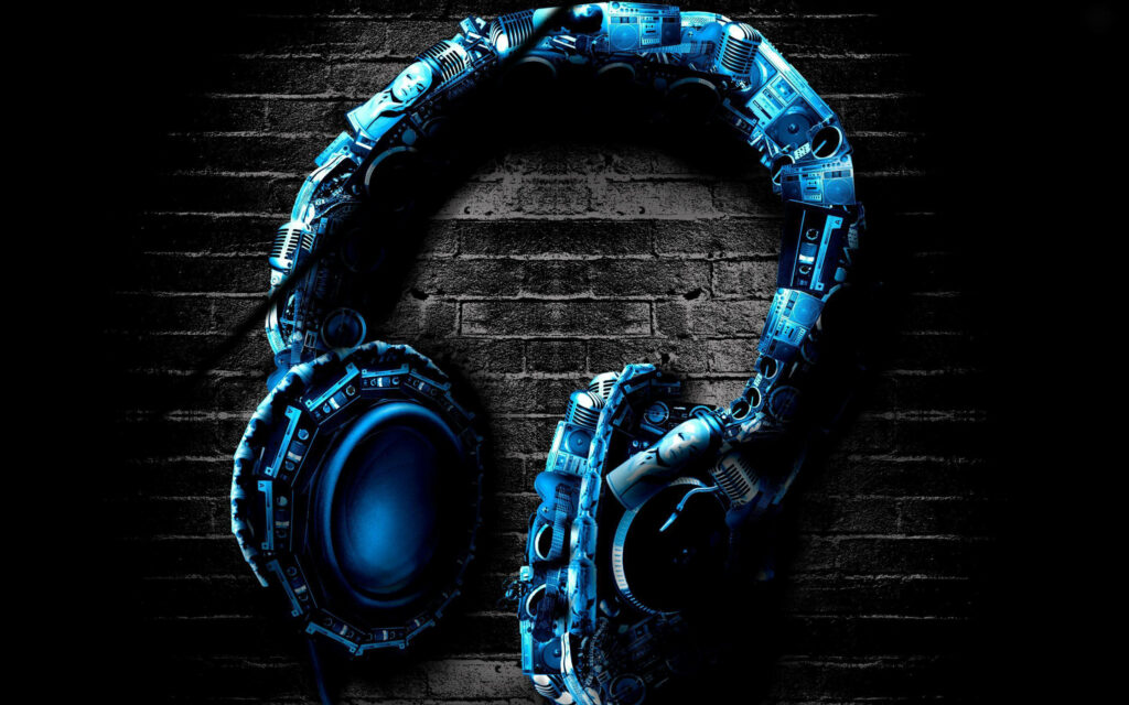 Tech-Tuned Tunes: Sleek Headphones Rock Against a Brick Wall Canvas Wallpaper