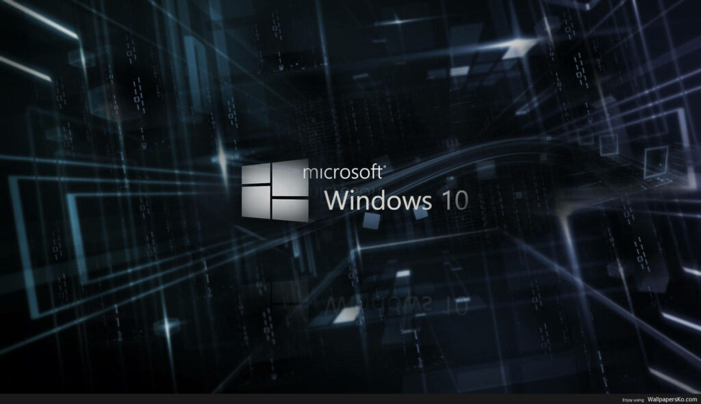 Windows 10 wallpaper with Microsoft logo and futuristic binary code background for modern PC