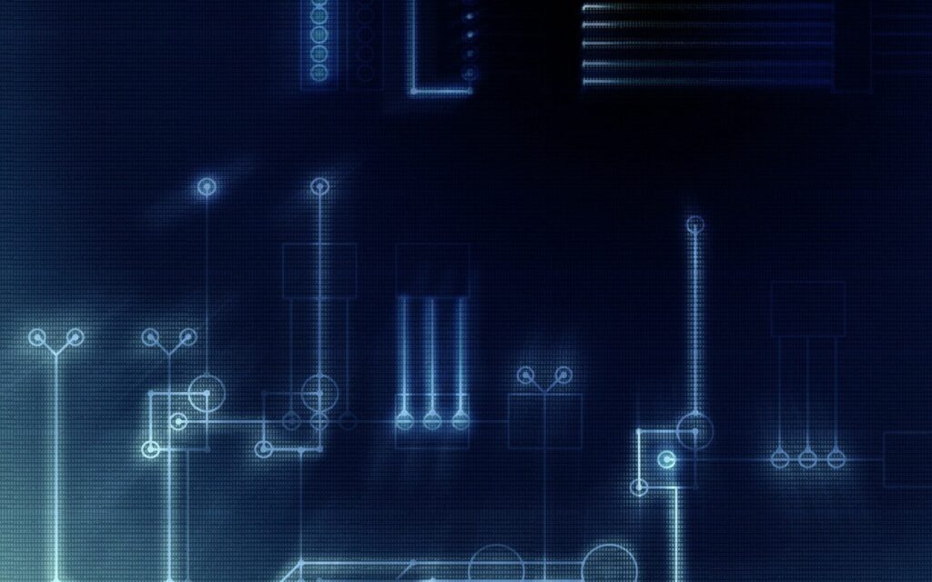 Tech-Inspired Dark Wallpaper with Abstract Circuit Patterns