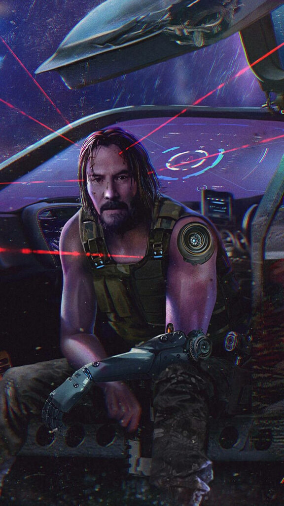 Techno Rebellion: Keanu Reeves as Johnny Silverhand, the Enigmatic Cyborg Icon Wallpaper