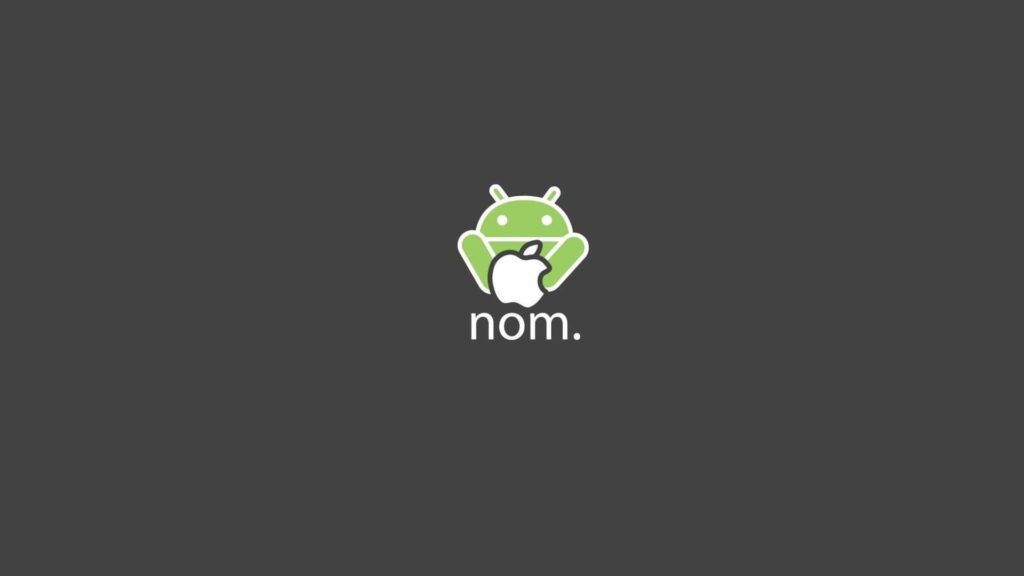 Technological Confluence: Apple Devours Android - Mesmerizing Background Image of Apple Engulfing Android Wallpaper
