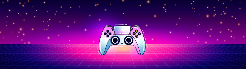Gaming Dreamscape: Immersed in Vaporwave Vibes with Technicolor PS5 Controller Wallpaper