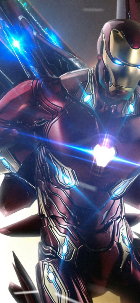 Blazing Android Marvel: Iron Man's Upper Body Shines in Electric Blue Glory Wallpaper
