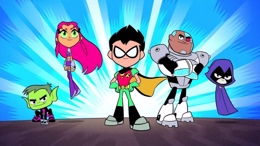 Teen Titans Go digital wallpaper with Robin Starfire Beast Boy Cyborg and Raven hero pose