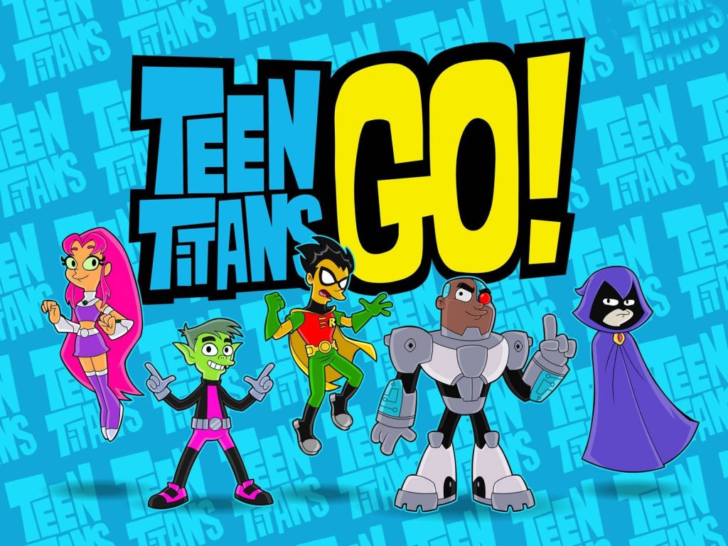 Teen Titans Go wallpaper with Starfire Beast Boy Robin Cyborg Raven blue patterned background