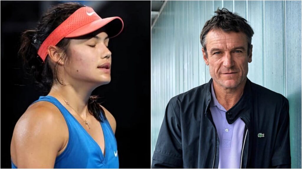 Tennis legends Emma Raducanu and Mats Wilander dynamic wallpaper blending action and portrait photos