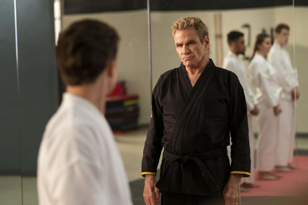 Intense Cobra Kai Dojo Showdown: Sensei and Students Wallpaper