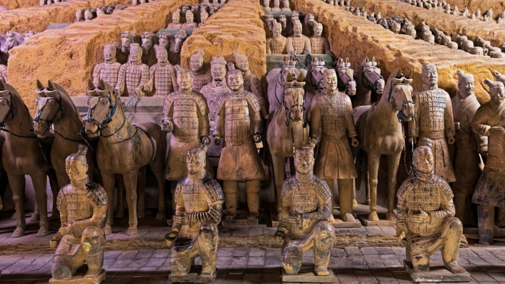 Terracotta Warriors Museum Wallpaper: Historic Clay Statues Background