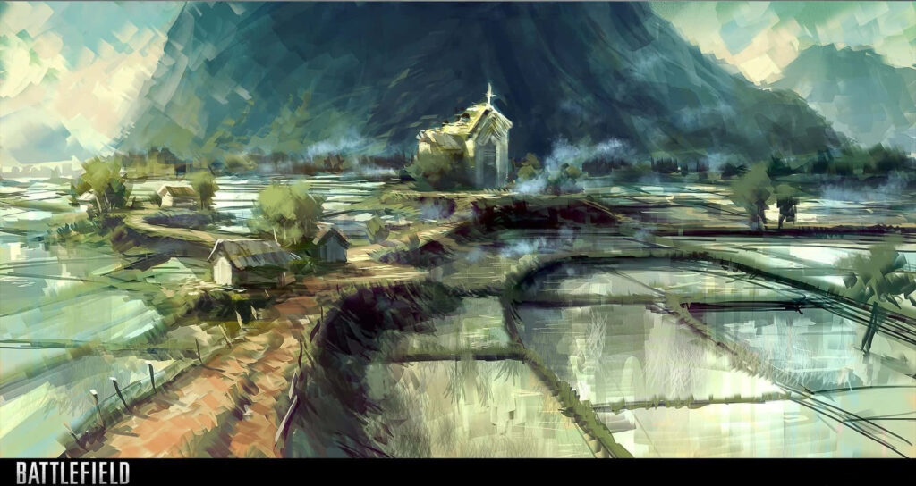 Battlefield V: Immersive Rice Field Battlefield Scene - Stunning Desktop Wallpaper