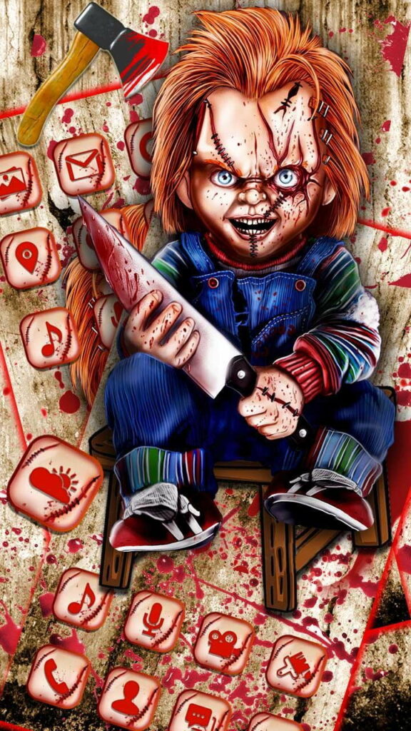 Chilling Encounter: Sinister Chucky Possesses a Hauntingly Scary Phone Wallpaper