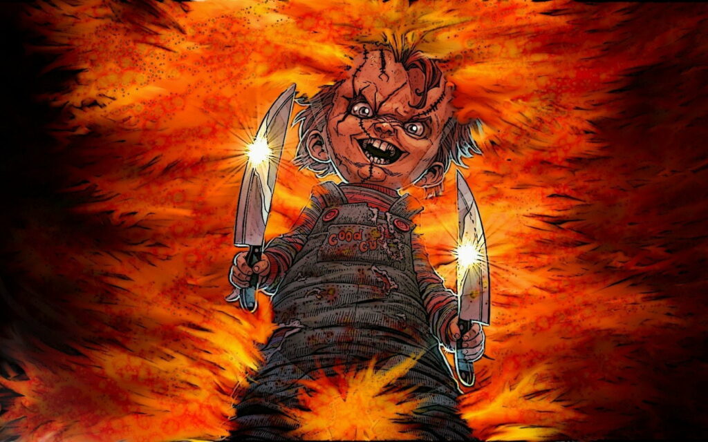 Chucky's Haunting Presence: High-Quality Wallpaper featuring Sinister Dolls