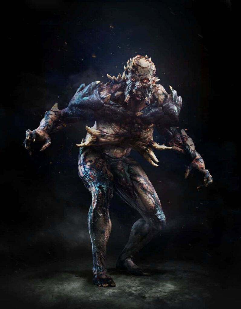 Volatile from Dying Light full-body render with glowing veins and jagged bones wallpaper background