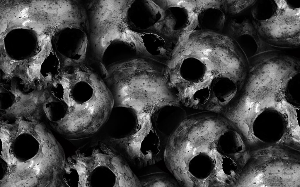 Menacingly Magnified: Full Frame Close-Up of Scary Skulls in 4K Wallpaper Background Photo