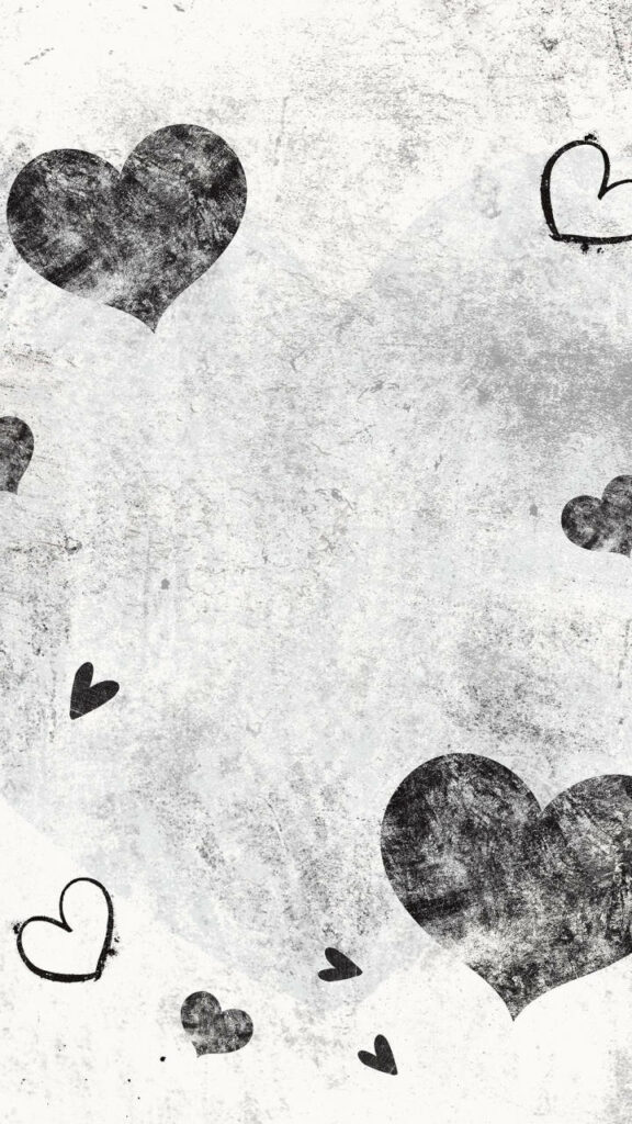 Textured Black & White Heart Wallpaper for a Love-Filled Background
