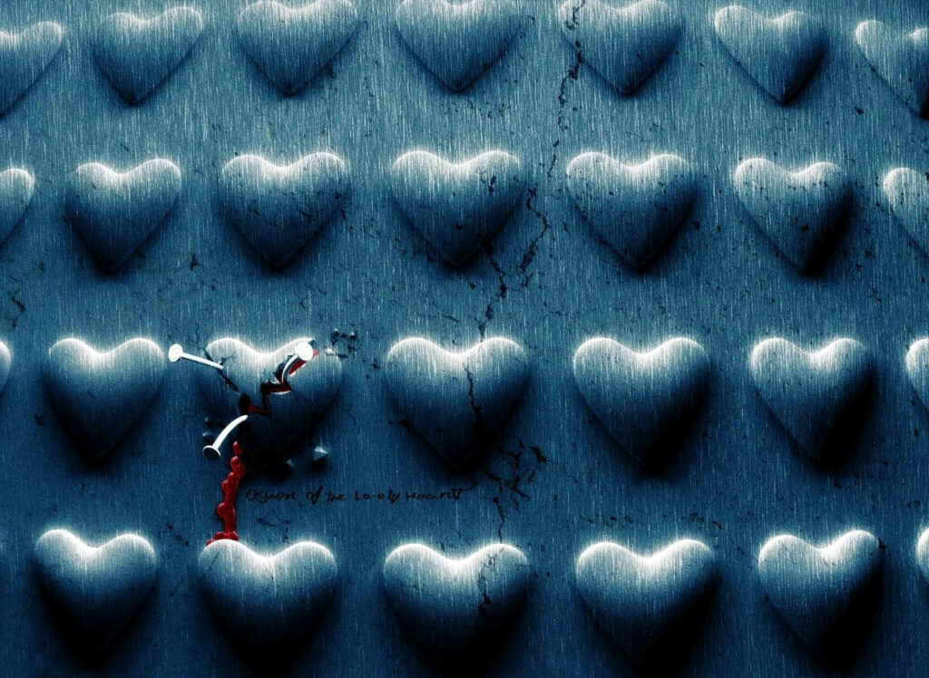 Textured Blue Heart Stones Wallpaper with Dramatic Cracked Detail