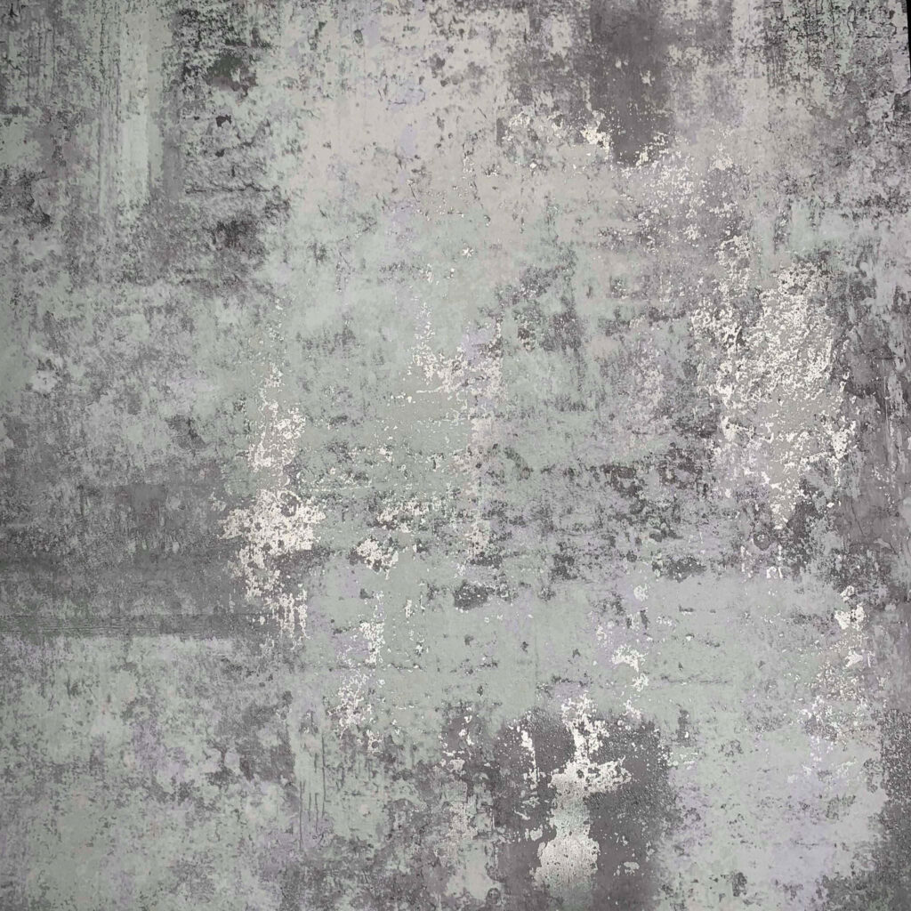 Textured Exposed Concrete Wallpaper: Rustic Gray & Green Design