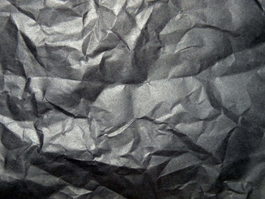 Textured Crumpled Paper Close-Up Wallpaper in Dark Monochrome