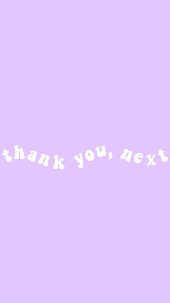Minimalist wallpaper with thank you next retro font on soft lilac purple background for screens