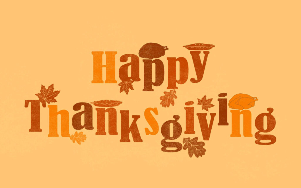 Harvest Feast Delight: A Thanksgiving Typography Wallpaper With Delectable Food and Accouterments